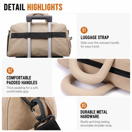 Light Yellow Large Capacity Waterproof Travel Duffel Bag with Shoe Compartment & Padded Sponge Handles - Lightweight Muti Pockets Gym Crossbody Bag and Airplane Carry On Tote, 44 x 25 x 23CM