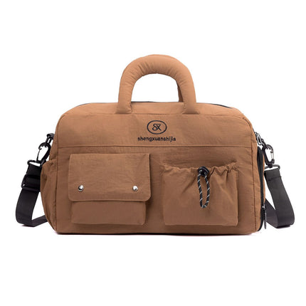 Brown Large Capacity Waterproof Travel Duffel Bag with Shoe Compartment & Padded Sponge Handles - Lightweight Muti Pockets Gym Crossbody Bag and Airplane Carry On Tote, 44 x 25 x 23CM