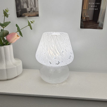 White Speckled All Glass Mushroom Table Lamp - Bedside Soft Ambient Night Light, USB Plug with 3 Colors Temperature Adjustable Dimming, 2 Pack White Marble