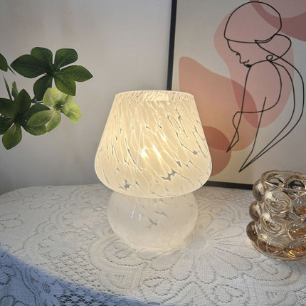 White Speckled All Glass Mushroom Table Lamp - Bedside Soft Ambient Night Light, USB Plug with 3 Colors Temperature Adjustable Dimming, 2 Pack White Marble