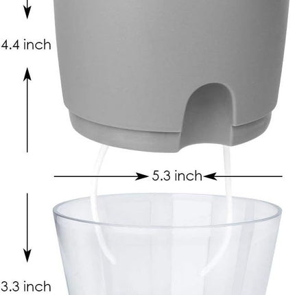White Indoor Self Watering Planter Pot - 6 Inch Double Layer Rempvable Plastic Flower Pot with Extra Large Water Storage and Cotton Rope for All House Plants, Flowers, Herbs