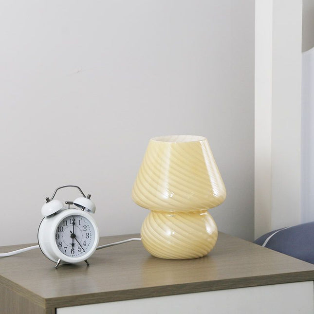 Yellow Striped Retro All Glass Mushroom Table Lamp (2 Pack)