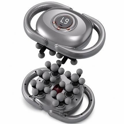 Silver Grey 22-Head Electric Neck Back Massager with AI Dynamic Strength Adjustment and Soothing Red Light - Rechargeable Full Body Deep Tissue Fascia Gun, Mutifunction Hands-Free Operation