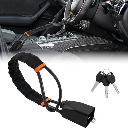 Black and Orange 28 Inch Car Steering Wheel Anti Theft Lock - Universal Steel Cable Anti Shear Seat Belt Lock with 3 Keys and Protective Sleeve, Waterproof and Rustproof