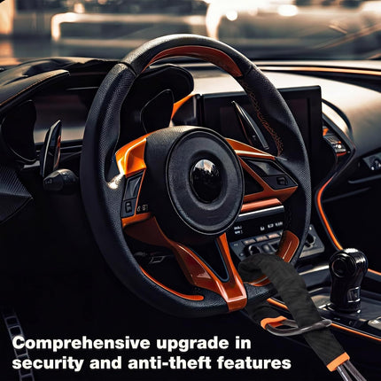 2 Set Black and Orange 28 Inch Car Steering Wheel Anti Theft Lock - Universal Steel Cable Anti Shear Seat Belt Lock with 3 Keys and Protective Sleeve, Waterproof and Rustproof