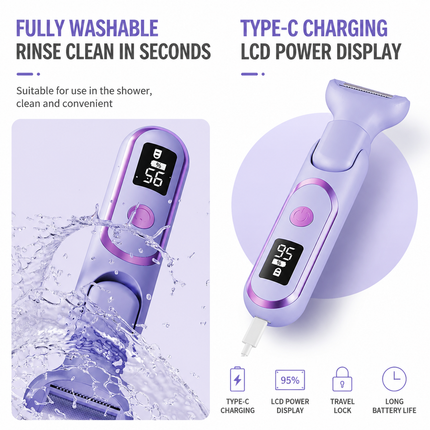 5-in-1 Yellow Women Electric Body Hair Trimmer - Painless Shaver Nose Eyebrow Grooming Kit, 180° Rotatable Head and TypeC Charging