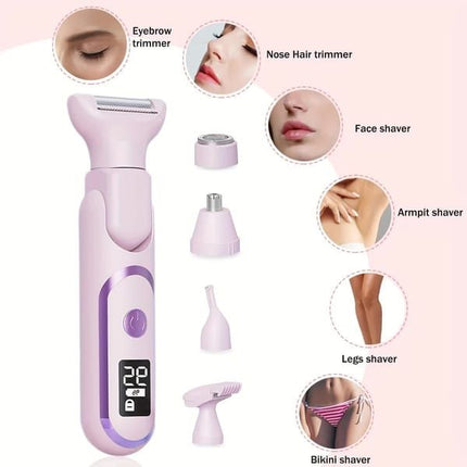 5-in-1 Yellow Women Electric Body Hair Trimmer - Painless Shaver Nose Eyebrow Grooming Kit, 180° Rotatable Head and TypeC Charging