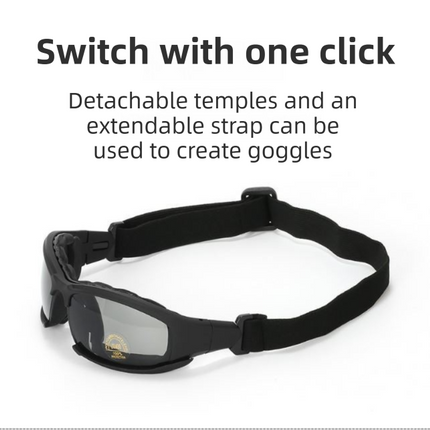 Khaki Tactical Protection Goggles with Storage Box and Elastic Straps (Polarized & Photochromic 5-Lens Set) - Windproof, Dustproof, UV Protection for Cycling, Tactical shooting and Outdoor Use