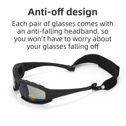 Khaki Tactical Protection Goggles with Storage Box and Elastic Straps (Polarized & Photochromic 5-Lens Set) - Windproof, Dustproof, UV Protection for Cycling, Tactical shooting and Outdoor Use