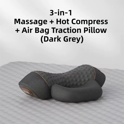 3 in 1 Electric Cervical Neck Massager Pillow (Airbag Traction + Heat Compress + Vibration) - Bone Shped Ergonomic Memory Foam Neck Support Pillow, USB Plug in Dark Grey