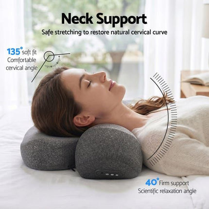 3 in 1 Electric Cervical Neck Massager Pillow (Airbag Traction + Heat Compress + Vibration) - Bone Shped Ergonomic Memory Foam Neck Support Pillow, USB Rechargable Light Grey