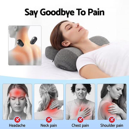 3 in 1 Electric Cervical Neck Massager Pillow (Airbag Traction + Heat Compress + Vibration) - Bone Shped Ergonomic Memory Foam Neck Support Pillow, USB Rechargable Light Grey