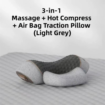 3 in 1 Electric Cervical Neck Massager Pillow (Airbag Traction + Heat Compress + Vibration) - Bone Shped Ergonomic Memory Foam Neck Support Pillow, USB Plug in Light Grey