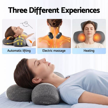3 in 1 Electric Cervical Neck Massager Pillow (Airbag Traction + Heat Compress + Vibration) - Bone Shped Ergonomic Memory Foam Neck Support Pillow, USB Plug in Light Grey