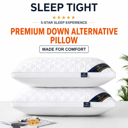 High Rebound Quilted Hotel Pillow Set 2 Pack - Anti Collapse Brushed Fabric Bed Sleeping Pillows for Ergonomic Neck Support (Low Pillow)