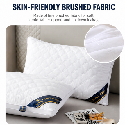 High Rebound Quilted Hotel Pillow Set 2 Pack - Anti Collapse Brushed Fabric Bed Sleeping Pillows for Ergonomic Neck Support (Medium Pillow)