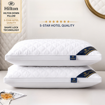 High Rebound Quilted Hotel Pillow Set 2 Pack - Anti Collapse Brushed Fabric Bed Sleeping Pillows for Ergonomic Neck Support (High Pillow)