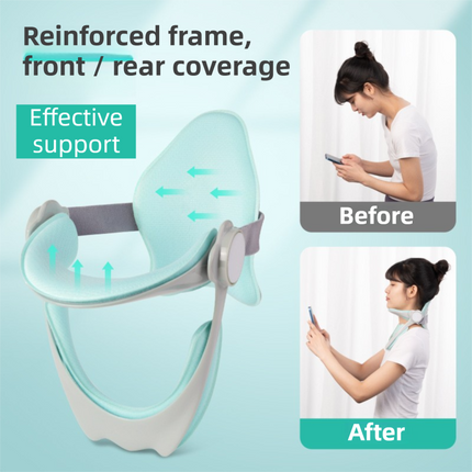 Mint Green Adjustable Neck Support Brace with Removable Soft Cusion & Back Support Plate - Forward Head Posture Corrector, Breathable Fabric Ergonomic Cervical Collar