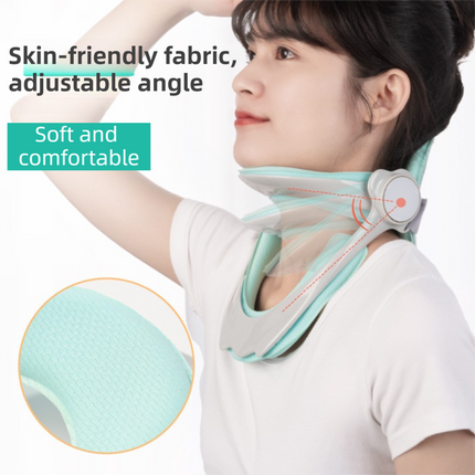 Blue Adjustable Neck Support Brace with Removable Soft Cusion & Back Support Plate - Forward Head Posture Corrector, Breathable Fabric Ergonomic Cervical Collar
