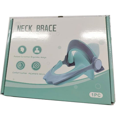 Blue Adjustable Neck Support Brace with Removable Soft Cusion & Back Support Plate - Forward Head Posture Corrector, Breathable Fabric Ergonomic Cervical Collar