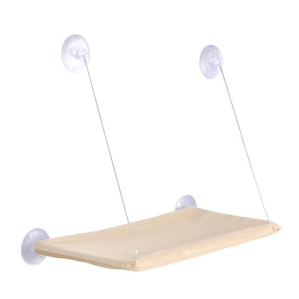 Beige Cat Window Tanning Hammock - 4 Strong Suction Cups & Durable Oxford Removable Cover, Space Saving Bed for Indoor Cats Sunbathing