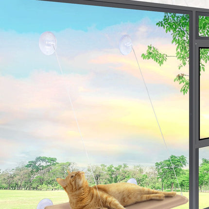 Dark Grey Cat Window Tanning Hammock - 4 Strong Suction Cups & Durable Oxford Removable Cover, Space Saving Bed for Indoor Cats Sunbathing