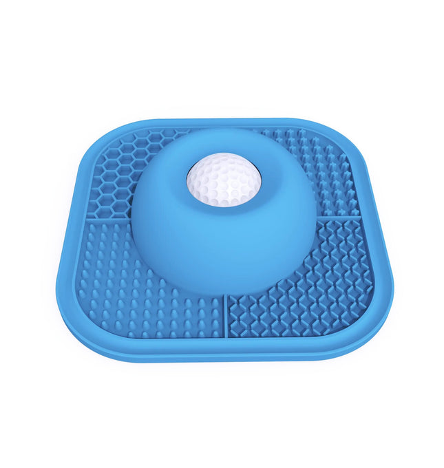 Blue Slow Feeder Dog Bowl and Lick Mat Set - Food Grade Silicone Non Slip Feeding Mat with Interactive Rolling Ball Toy for Dogs and Cats