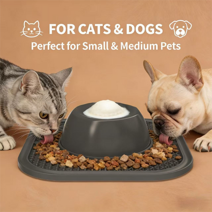 Blue Slow Feeder Dog Bowl and Lick Mat Set - Food Grade Silicone Non Slip Feeding Mat with Interactive Rolling Ball Toy for Dogs and Cats