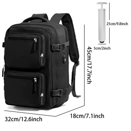 Blue 35L Vacuum Compression Travel Backpack with Manual Air Pump, Shoe Zone and 15.6" Laptop House - Waterproof Suitcase Style Carry On Bag for Men Women Business Commute