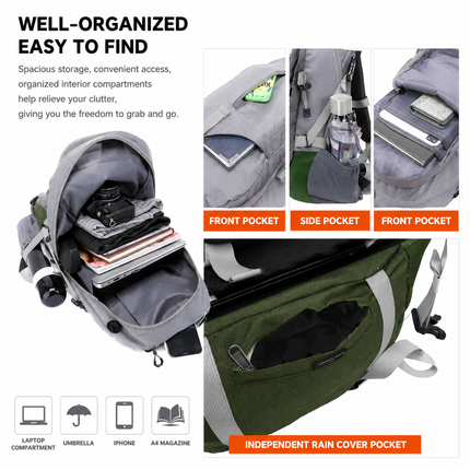 40L Red Lightweight Outdoor Hiking Backpack with Rain Cover, Multi-Pocket Storage and Gear Attachments - Waterproof Travel Daypack for Trekking Camping Cycling Adventures