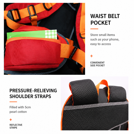 40L Red Lightweight Outdoor Hiking Backpack with Rain Cover, Multi-Pocket Storage and Gear Attachments - Waterproof Travel Daypack for Trekking Camping Cycling Adventures