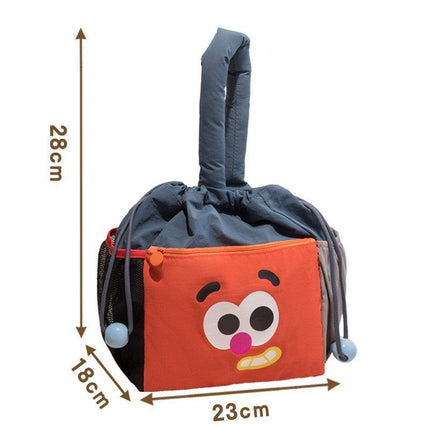Cartoon Grey Insulated Lunch Bag for Women Men - Portable Drawstring Tote Lunch Box Bag with Multi Pockets & Stainproof Lining for Work, School, Travel & Picnic