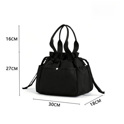 Cartoon Grey Insulated Lunch Bag for Women Men - Portable Drawstring Tote Lunch Box Bag with Multi Pockets & Stainproof Lining for Work, School, Travel & Picnic