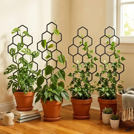 10 Pack Indoor Plant Climbing Trellis Set - Lightweight Honeycomb Garden Support Stakes, No Assembly Required for Potted Plants, Ivy, Monstera & Vines (38 x 15 cm)