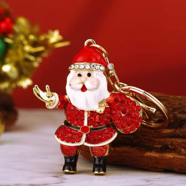 3 PCS Rhinestone Christmas Keychain Set - Zinc AlloyEnamel Santa Claus, Cute Reindeer and Christmas Tree Bag Charm Key Ring Pendant Accessories for Christmas Gifts & DIY Deco