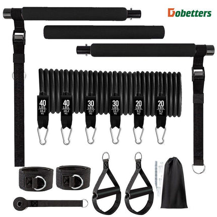 Black 180 lbs Adjustable Pilates Bar & Resistance Band Set - Multifunctional Home Workout Fitness Kit