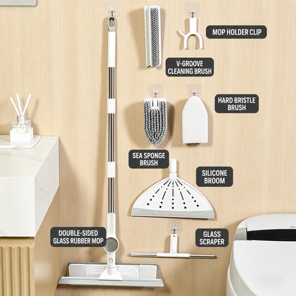 7-in-1 Multifunctional Bathroom & Floor Cleaning Brush Set - 120CM Long Extension Handle & 7 Interchangeable Heads for High Ceilings, Floor Gaps, Tiles and Glass