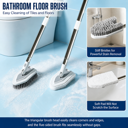 7-in-1 Multifunctional Bathroom & Floor Cleaning Brush Set - 120CM Long Extension Handle & 7 Interchangeable Heads for High Ceilings, Floor Gaps, Tiles and Glass