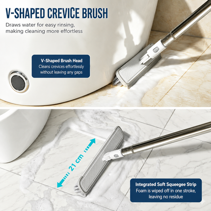 7-in-1 Multifunctional Bathroom & Floor Cleaning Brush Set - 120CM Long Extension Handle & 7 Interchangeable Heads for High Ceilings, Floor Gaps, Tiles and Glass