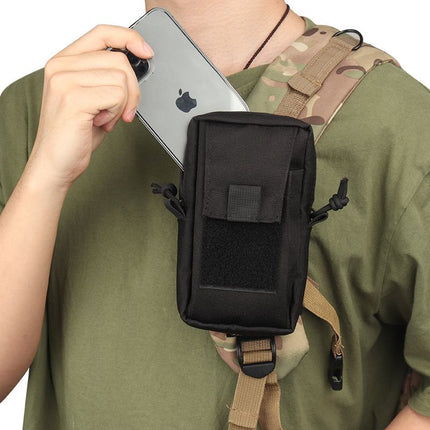 Black Tactical Backpack Shoulder Strap MOLLE Pouch - Outdoor Utility Belt Waist Bag & 6.7" Phone Holster