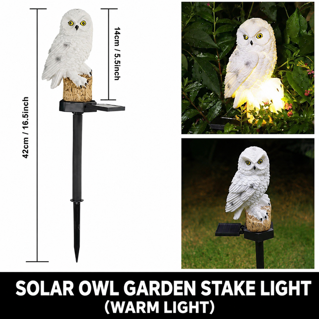 White Resin Owl Solar Powered Garden Stake Light