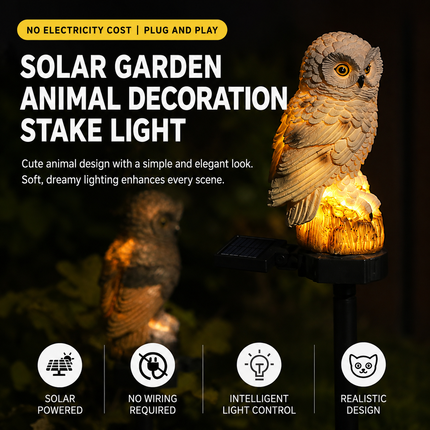 White Resin Owl Solar Powered Garden Stake Light - Outdoor Decorative LED Landscape Pathway Night Light