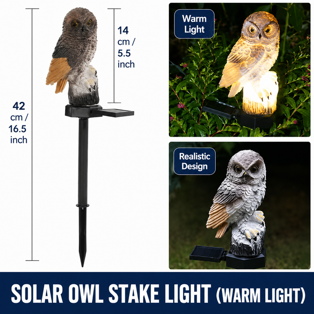 Brown Resin Owl Solar Powered Garden Stake Light