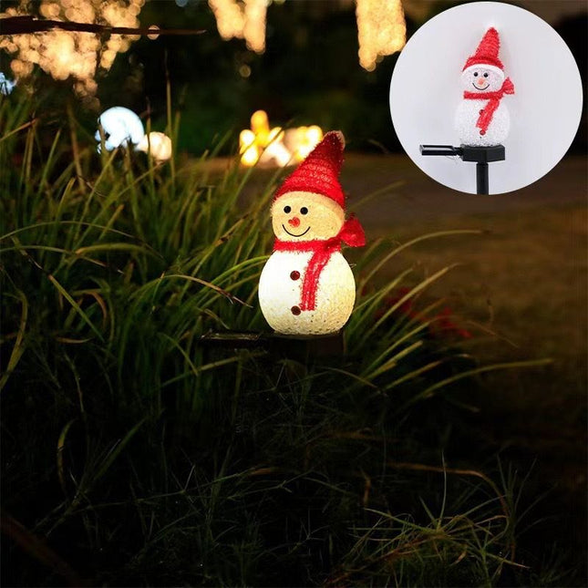 Red Snowman Solar Powered Outdoor Lawn Stake Light with Snow Grain