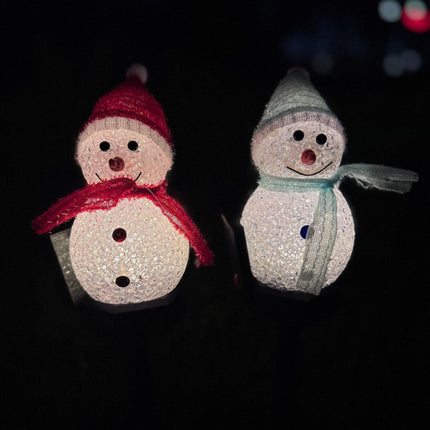 Red Snowman Solar Powered Outdoor Lawn Stake Light with Snow Grain Texture - Christmas LED Garden Pathway Color Changing Light & Festive Landscape Night Light