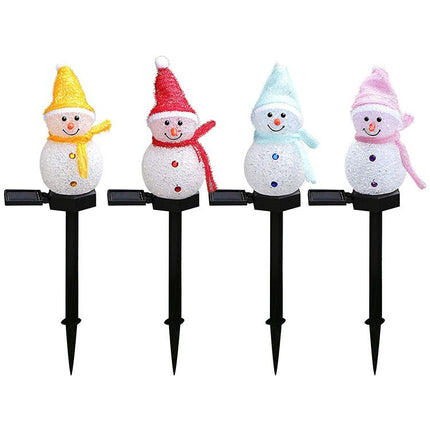 Red Snowman Solar Powered Outdoor Lawn Stake Light with Snow Grain Texture - Christmas LED Garden Pathway Color Changing Light & Festive Landscape Night Light