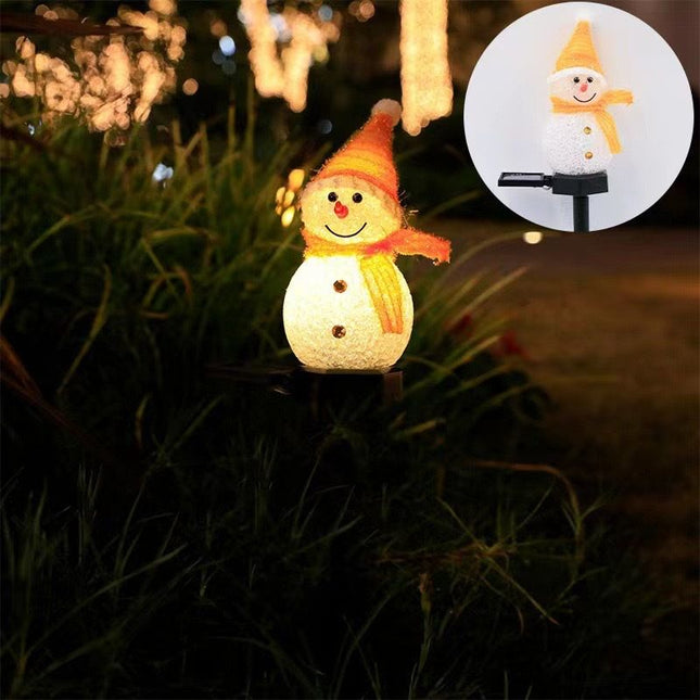 Orange Snowman Solar Powered Outdoor Lawn Stake Light with Snow Grain