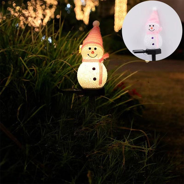 Pink Snowman Solar Powered Outdoor Lawn Stake Light with Snow Grain