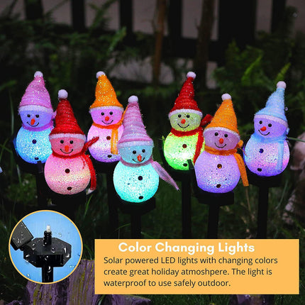 Pink Snowman Solar Powered Outdoor Lawn Stake Light with Snow Grain Texture - Christmas LED Garden Pathway Color Changing Light & Festive Landscape Night Light