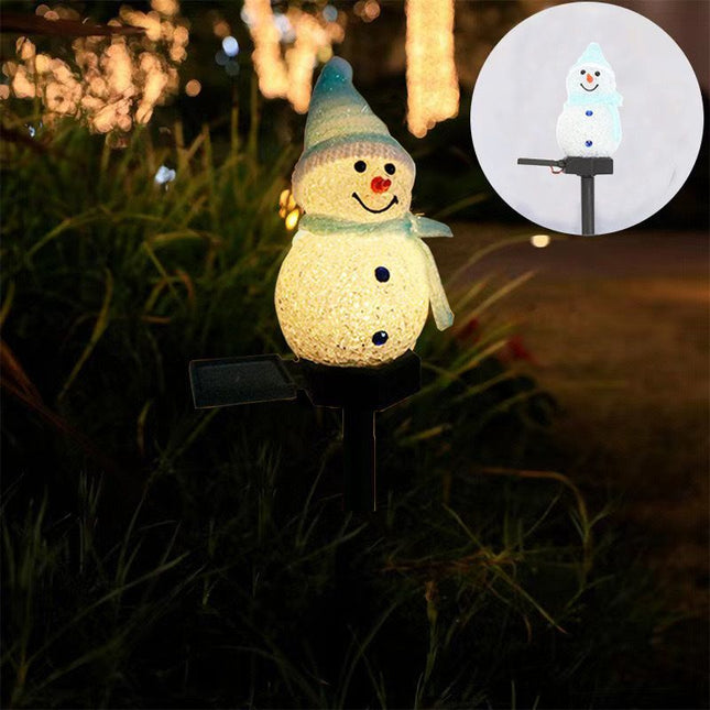 Blue Snowman Solar Powered Outdoor Lawn Stake Light with Snow Grain